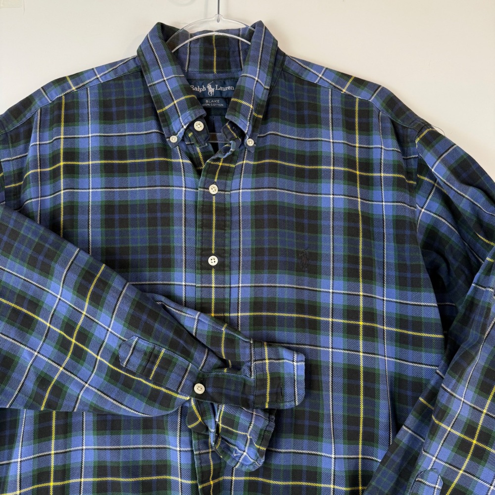 Ralph Lauren Blake Woven Plaid Button Shirt Long Sleeve Cotton Mens L Preppy 90s